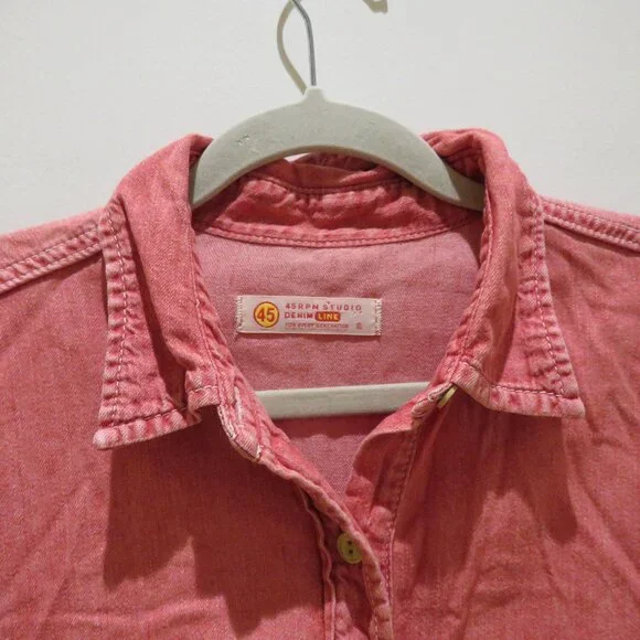 45RPM STUDIO 45R Vintage Washed Red Denim Maxi Dress Minimalist Made in Japan - Picture 5 of 15